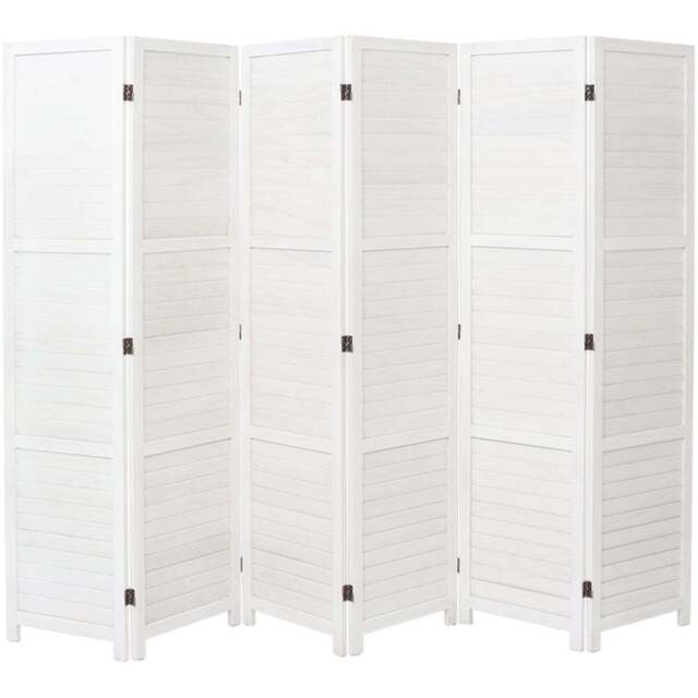 Living and Home 6 Panel White Folding Solid Wood Indoor Privacy Screen - Size: 170 x 240 x 1cm - Wilko - image 1
