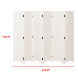 Living and Home 6 Panel White Folding Solid Wood Indoor Privacy Screen - Size: 170 x 240 x 1cm - Wilko - thumbnail 7