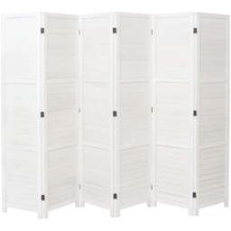 Living and Home 6 Panel White Folding Solid Wood Indoor Privacy Screen - Size: 170 x 240 x 1cm - Wilko