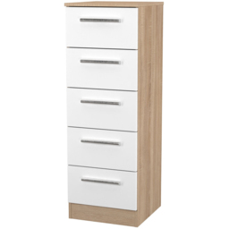 Crowndale Contrast 5 Drawer White Matt and Bardolino Oak Tall Bedside Cabinet Ready Assembled - White Matt & Bardolino Oak - Wilko - thumbnail 5