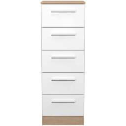 Crowndale Contrast 5 Drawer White Matt and Bardolino Oak Tall Bedside Cabinet Ready Assembled - White Matt & Bardolino Oak - Wilko - thumbnail 3