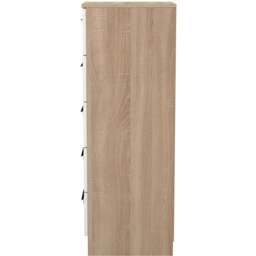 Crowndale Contrast 5 Drawer White Matt and Bardolino Oak Tall Bedside Cabinet Ready Assembled - White Matt & Bardolino Oak - Wilko - thumbnail 4