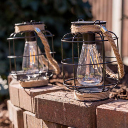 ValueLight Solar Lantern Cage with Hemp Rope Handle Pack of 2 - Size: 39 x 14 x 14cm - Black - ValueLights - Wilko - thumbnail 3