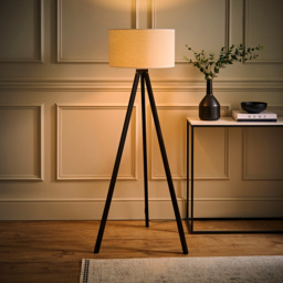 ValueLights Barbro White Trim Drum Shade Black Tripod Floor Lamp and Bulb - Wilko - thumbnail 7