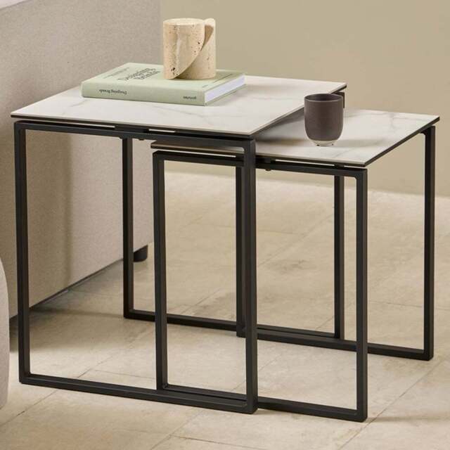 Florence Katrine White Ceramic Square Nest of Coffee Tables Set of 2 - Size: 55 x 50 x 50cm - Multi - Furniture To Go - Wilko - image 1