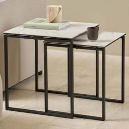 Florence Katrine White Ceramic Square Nest of Coffee Tables Set of 2 - Size: 55 x 50 x 50cm - Multi - Furniture To Go - Wilko