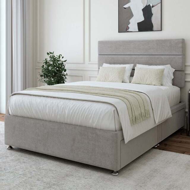 Bedmaster Small Double Seal Grey Naples Velvet 4 Drawer Divan Base with Milan Headboard - Wilko - image 1