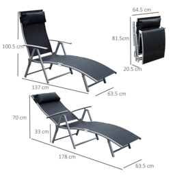 Outsunny Sun Lounger Recliner Black - Size: 100.5 x 63.5 x 137cm - Wilko - thumbnail 6