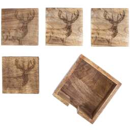 Marco Paul Wooden Reindeer Stag Coaster Chopping Board Christmas Decoration 10cm - Size: 10 x 10 x 1cm - Brown - Wilko