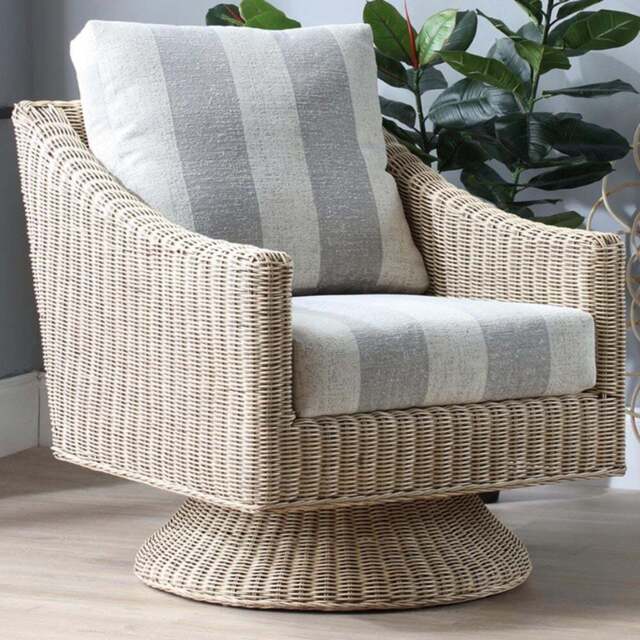 Desser Furniture Dijon Natural Rattan Athena Stripe Swivel Chair - Size: Single - Cream - Wilko - image 1