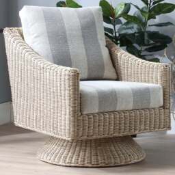 Desser Furniture Dijon Natural Rattan Athena Stripe Swivel Chair - Size: Single - Cream - Wilko