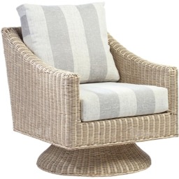 Desser Furniture Dijon Natural Rattan Athena Stripe Swivel Chair - Size: Single - Cream - Wilko - thumbnail 3