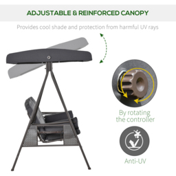 Outsunny 3 Seater Dark Grey Swing Chair with Canopy and Cup Tray - Wilko - thumbnail 6