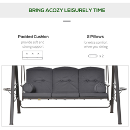 Outsunny 3 Seater Dark Grey Swing Chair with Canopy and Cup Tray - Wilko - thumbnail 5