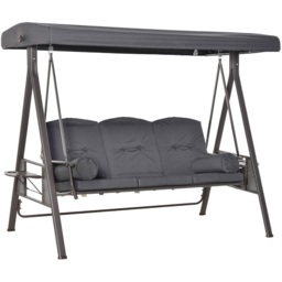 Outsunny 3 Seater Dark Grey Swing Chair with Canopy and Cup Tray - Wilko - thumbnail 3