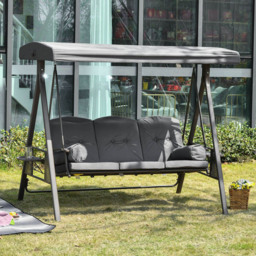 Outsunny 3 Seater Dark Grey Swing Chair with Canopy and Cup Tray - Wilko - thumbnail 1