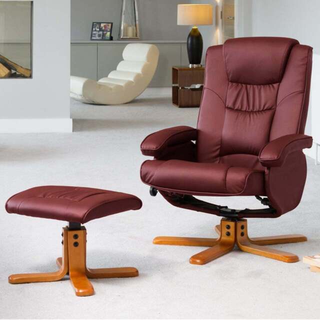 Artemis Home Severn Burgundy Massage and Heat Swivel Recliner Chair with Footstool - Size: Single - Red - Wilko - image 1