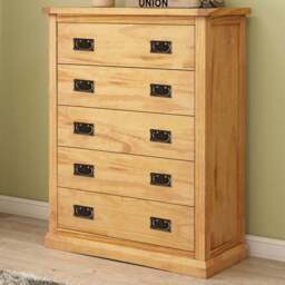 Cabinet Bits Lucca 5 Drawer Brown Brass Drop Handle Chest of Drawers - Wilko