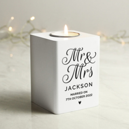 Personalised Memento Personalised Mr and Mrs White Wooden Tea Light Holder - Size: 0.8 x 1.0 x 0.8cm - Wilko - thumbnail 3