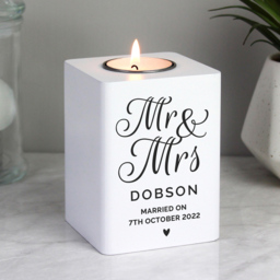 Personalised Memento Personalised Mr and Mrs White Wooden Tea Light Holder - Size: 0.8 x 1.0 x 0.8cm - Wilko - thumbnail 4