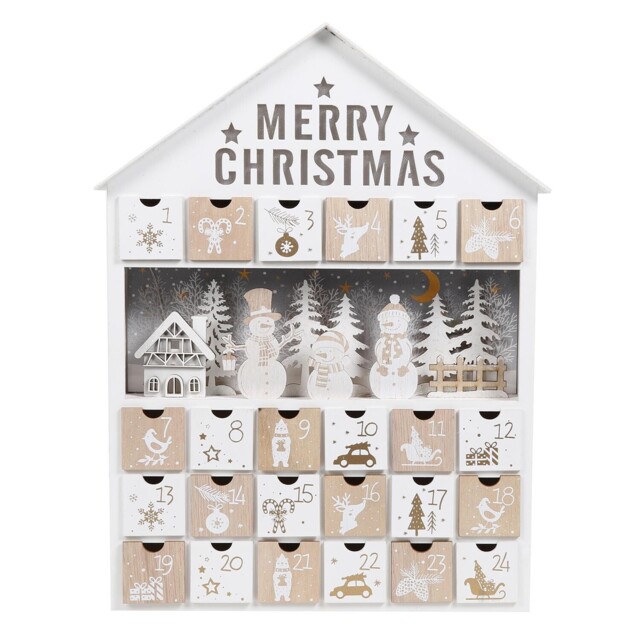 LED Wooden Festive Advent Calendar - White - Size: 30 x 39 x 6 cm - Wilko - image 1