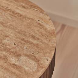Sloane - Beige Travertine Round Warm Wood Premium Side Table - thumbnail 6