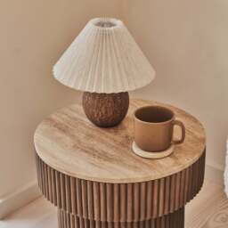Sloane - Beige Travertine Round Warm Wood Premium Side Table - thumbnail 5