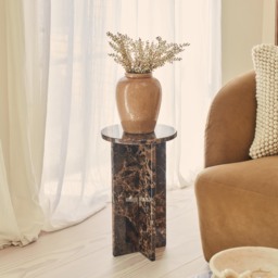 Ravello - Dark Emperador Round Premium Solid Marble Side Table - thumbnail 1