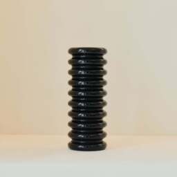 Varella - Large Black Marble Ribbed Decorative Vase 25cm - thumbnail 1