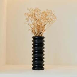 Varella - Large Black Marble Ribbed Decorative Vase 25cm - thumbnail 2