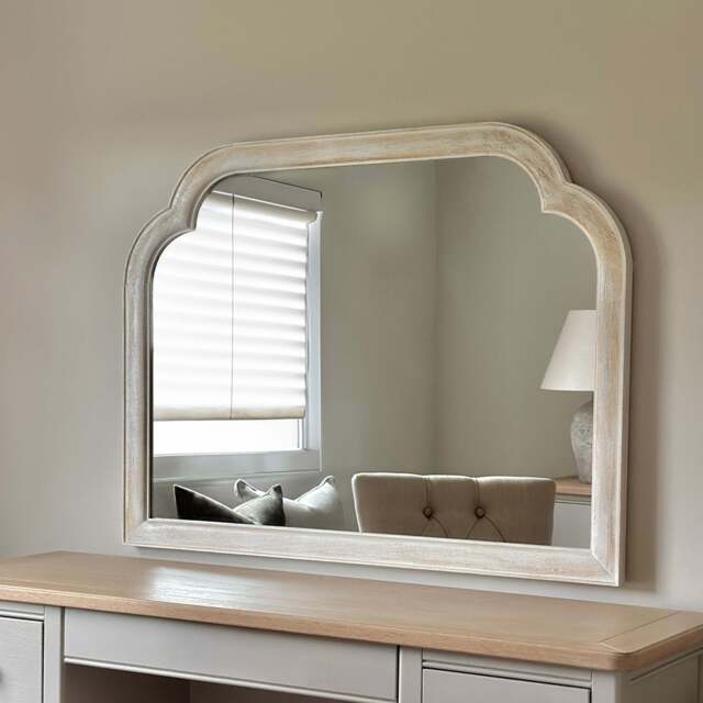Elena - White Washed Wood Arched Overmantle Mirror 100cm x 75cm - image 1