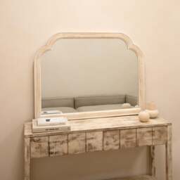Elena - White Washed Wood Arched Overmantle Mirror 100cm x 75cm - thumbnail 2