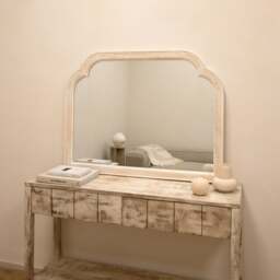 Elena - White Washed Wood Arched Overmantle Mirror 100cm x 75cm - thumbnail 4