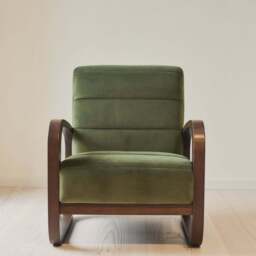Dalton - Velvet Accent Chair Olive & Dark Wood - thumbnail 4