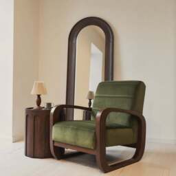 Dalton - Velvet Accent Chair Olive & Dark Wood - thumbnail 6