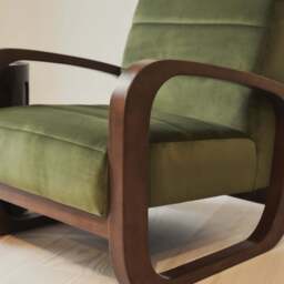 Dalton - Velvet Accent Chair Olive & Dark Wood - thumbnail 3