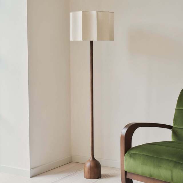 Esme - Dark Wood Inverted Scallop Shade Floor Lamp - image 1
