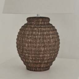 Linosa - Brown Textured Ceramic Drum Shade Table Lamp - thumbnail 6