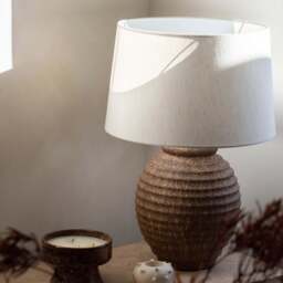Linosa - Brown Textured Ceramic Drum Shade Table Lamp - thumbnail 2