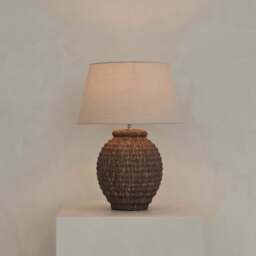 Linosa - Brown Textured Ceramic Drum Shade Table Lamp - thumbnail 3