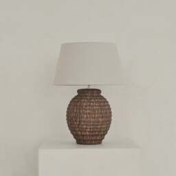 Linosa - Brown Textured Ceramic Drum Shade Table Lamp - thumbnail 4