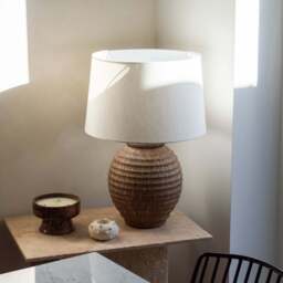 Linosa - Brown Textured Ceramic Drum Shade Table Lamp - thumbnail 1