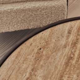 Valor - Beige Travertine Round Dark Wood Premium Coffee Table - thumbnail 5