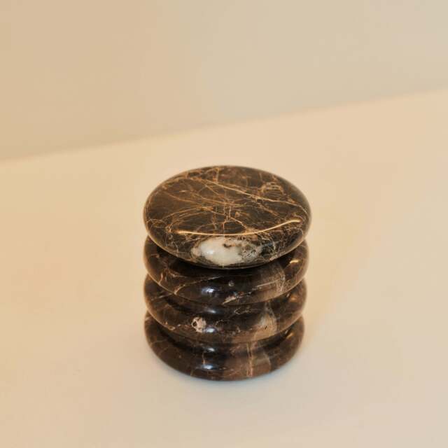 Varella - Dark Emperador Marble Ribbed Decorative Storage Jar - image 1