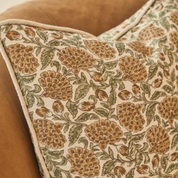 Erisha - Ochre Printed Fabric Cushion - thumbnail 6