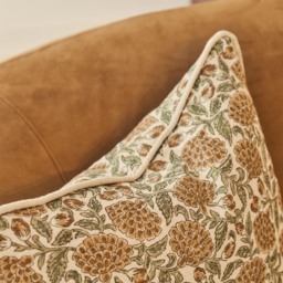 Erisha - Ochre Printed Fabric Cushion - thumbnail 4