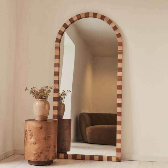 Tessera - Dark Wood & Light Wood Chequered Arched Wooden Mirror 170cm x 80cm - image 1
