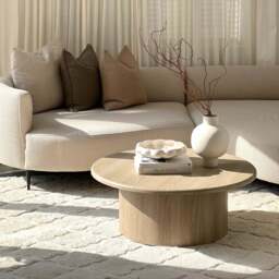 Madison - Large Washed Wood Round Wooden Coffee Table - thumbnail 2