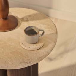 Trivium - Beige Travertine Round Dark Wood Premium Side Table - thumbnail 6