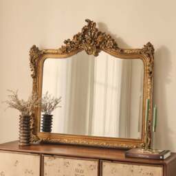 Francesca - Gold Arched Ornate Overmantle Wall Mirror 109cm x 100cm - thumbnail 1